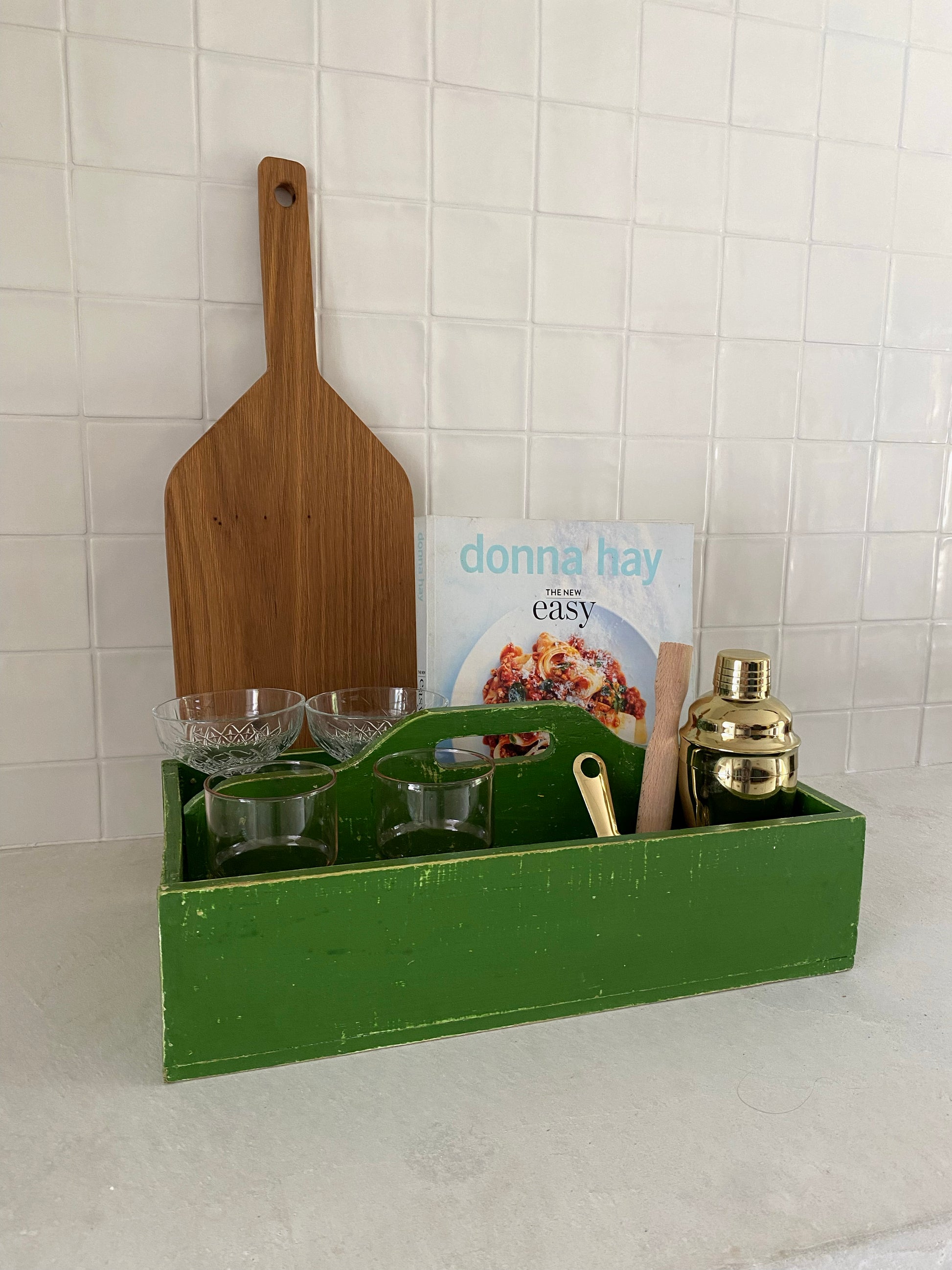 Florence Caddy styled with cocktail making accessories