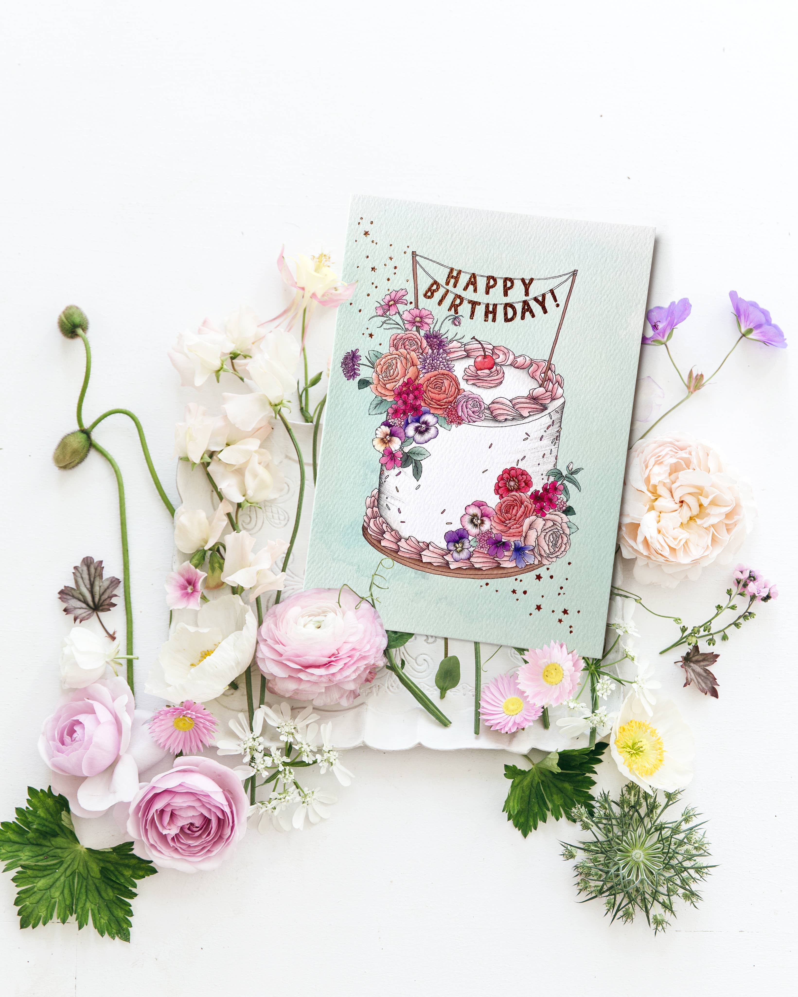 Floral Birthday Cake Card