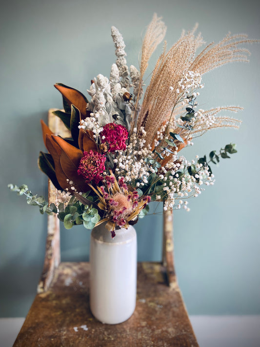 Vase of dried flowers