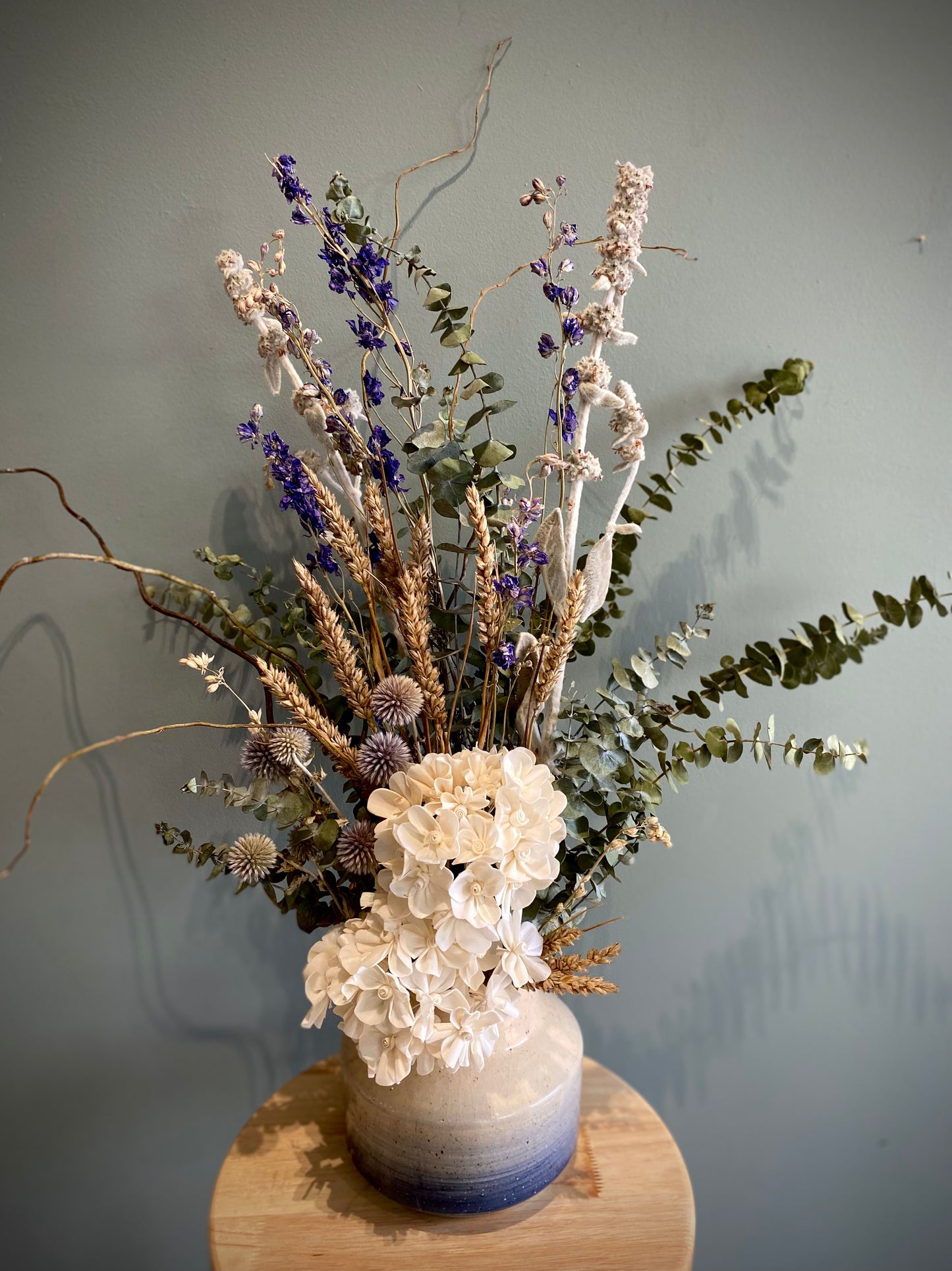 Beautiful dry flower arrangement in vase